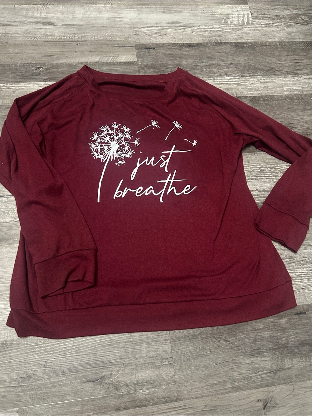 Source Unknown Maroon 'Just Breathe' Graphic Sweatshirt